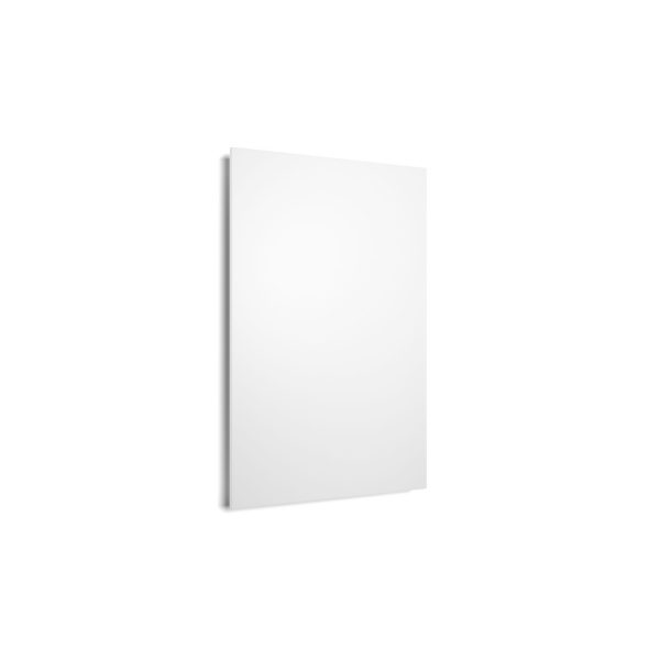 Exclusive Infrarotheizung 450 Watt rechteckig aus Metall Ansicht leicht von der Seite in reinweißer Farbe.