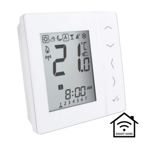 Batteriebetriebener Raumthermostat Infrarotheizung RT-et 54 Aufputz für lokale oder Smart Home APP-Steuerung. Digitale Anzeige, Partymodus, Urlaubsmodus, optionaler externer Sensoranschluss.