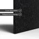 Infrarotheizung Natursteinheizung Angola Black satiniert des Herstellers eurotherm in Detailansicht auf weißem Hintergrund mit Keyfacts.