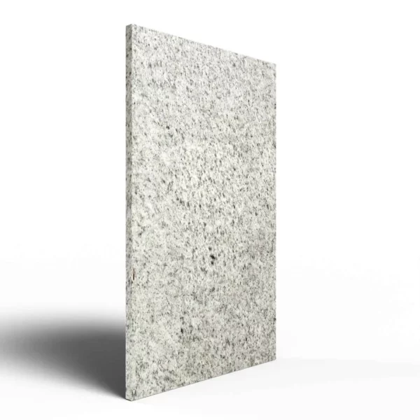 Infrarotheizung Natursteinheizung Bethel White satiniert des Herstellers eurotherm in seitlicher Ansicht auf weißem Hintergrund.