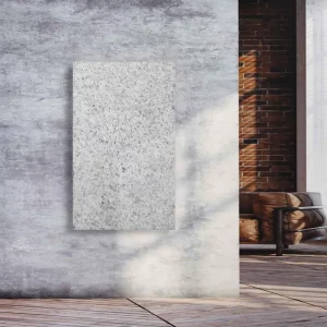 Infrarotheizung Natursteinheizung Bethel White satiniert des Herstellers eurotherm an Wand montiert in Ambiente.