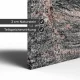 Infrarotheizung Natursteinheizung Juparana poliert des Herstellers eurotherm in Detailansicht auf weißem Hintergrund mit Keyfacts.