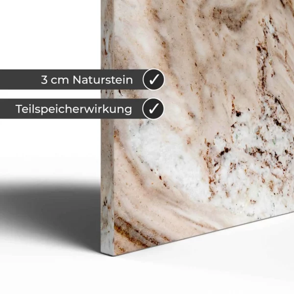 Infrarotheizung Natursteinheizung P. Oniciato poliert des Herstellers eurotherm in Detailansicht auf weißem Hintergrund mit Keyfacts.