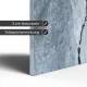 Infrarotheizung Natursteinheizung Valentina Grey poliert des Herstellers eurotherm in Detailansicht auf weißem Hintergrund mit Keyfacts.