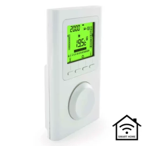 Funkthermostat Delta Dore X3D mit beleuchtetem Display, Uhrzeit und Solltemperatur 19,5 °C – Luxuswärme