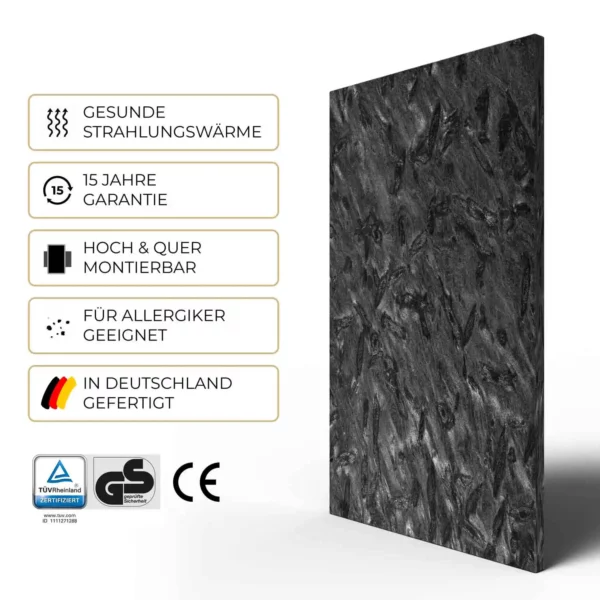 Natursteinheizung Matrix: 15 Jahre Garantie, TÜV Rheinland- und GS-zertifiziert, in Deutschland gefertigt – Luxuswärme