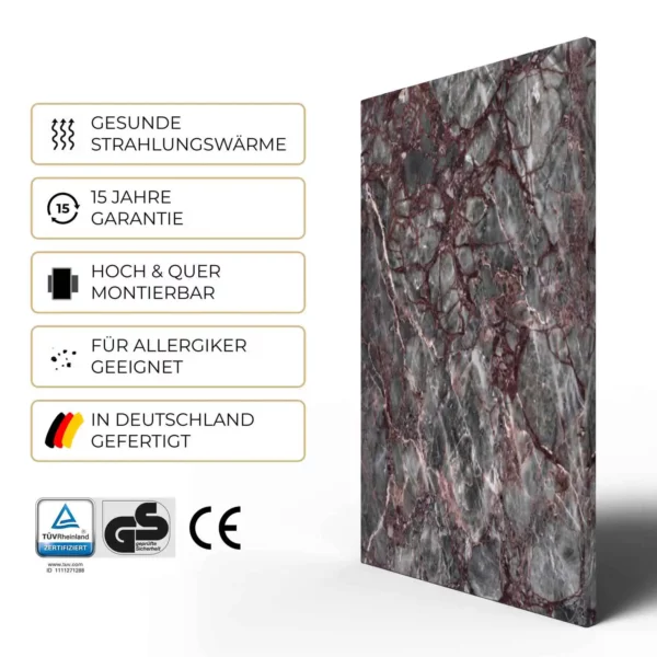 Natursteinheizung Salome: 15 Jahre Garantie, TÜV Rheinland- und GS-zertifiziert, in Deutschland gefertigt – Luxuswärme