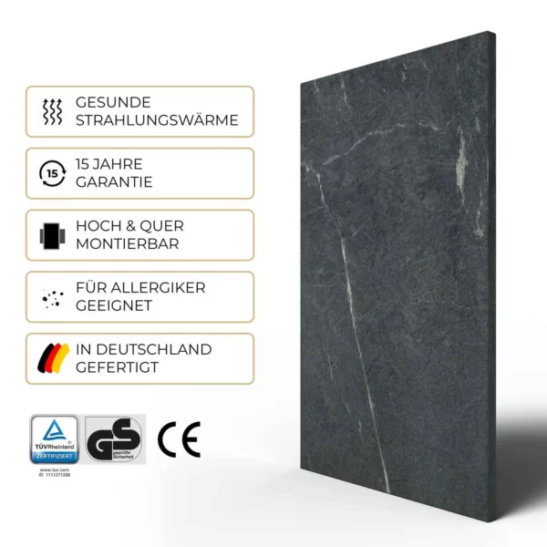 Natursteinheizung Speckstein: 15 Jahre Garantie, TÜV Rheinland- und GS-zertifiziert, in Deutschland gefertigt – Luxuswärme