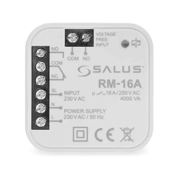 Salus RM-16A Unterputzrelais, 16A/250V, für Thermostate von Luxuswärme in Frontalansicht