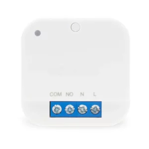 Salus SR868 Funk-Unterputz-Relais von oben mit LED-Anzeige und Pairing-Taste